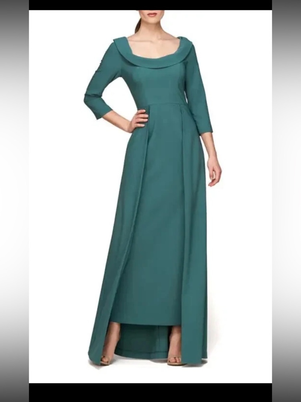 NWT Kay Unger Dark Cyan Green Arwen Three-Quarter Sleeve  Gown Size 4 Wedding